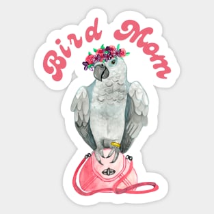 Bird Mom African Grey Parrot Watercolor Sticker